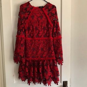 O.P.T Red Floral Lace Dress